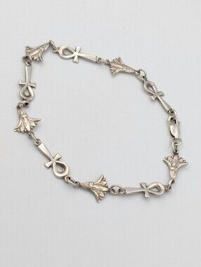 Vintage 925 sterling silver Ankh Cross Key of Life Egyptian Bracelet or Anklet